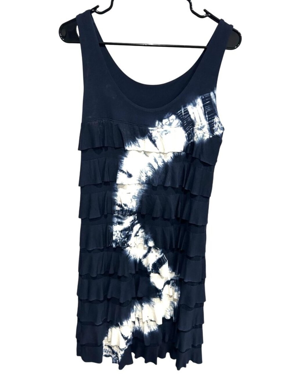 Patchington Small Navy Tie-Dye Pattern Ruffle Layered Dress Boho Chic Festival